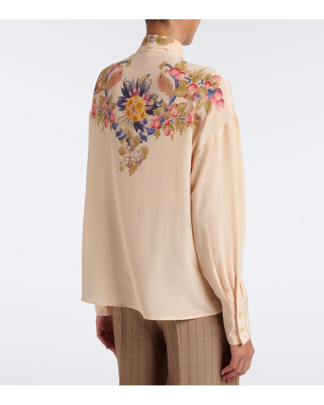 Etro Natural Floral Silk Crepe De Chine Blouse