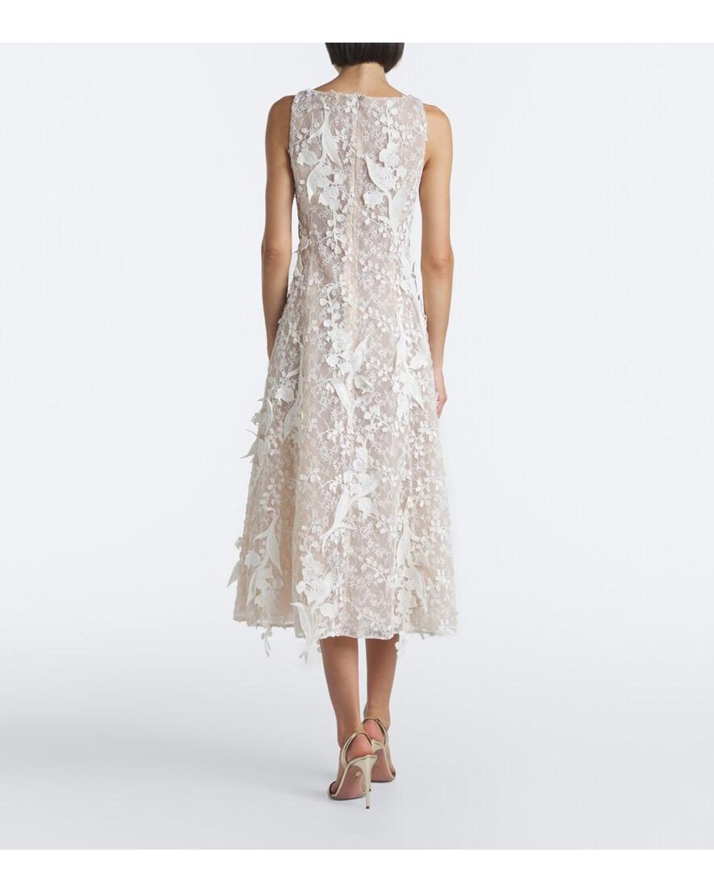 LEO LIN Natural Cleo Beaded Floral-Applique Lace Dress