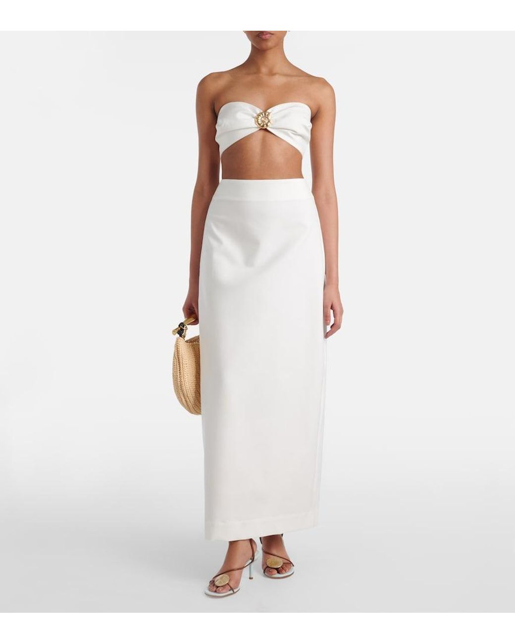 Adriana Degreas Natural Embellished Cotton-Blend Bandeau Top