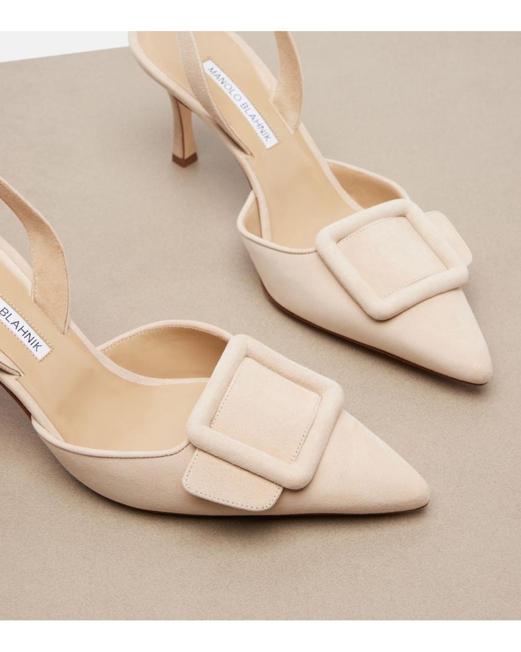 Manolo Blahnik Natural Maysli Suede Slingback Pumps