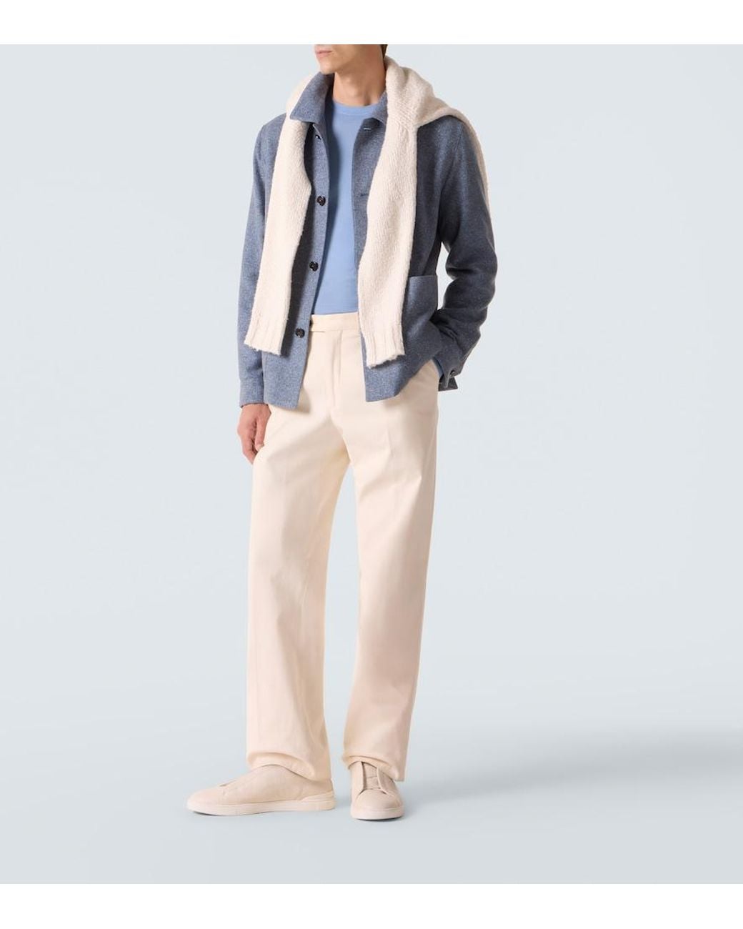 Zegna Blue Cashmere And Silk Overshirt for men