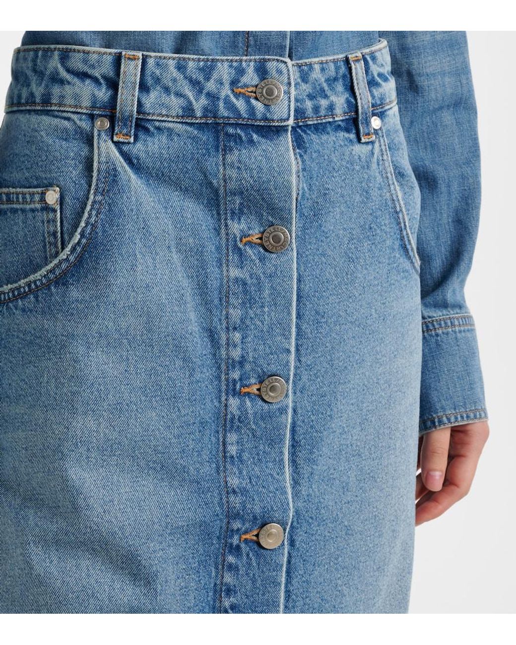 Stella McCartney Blue Chain-Detail Denim Midi Skirt