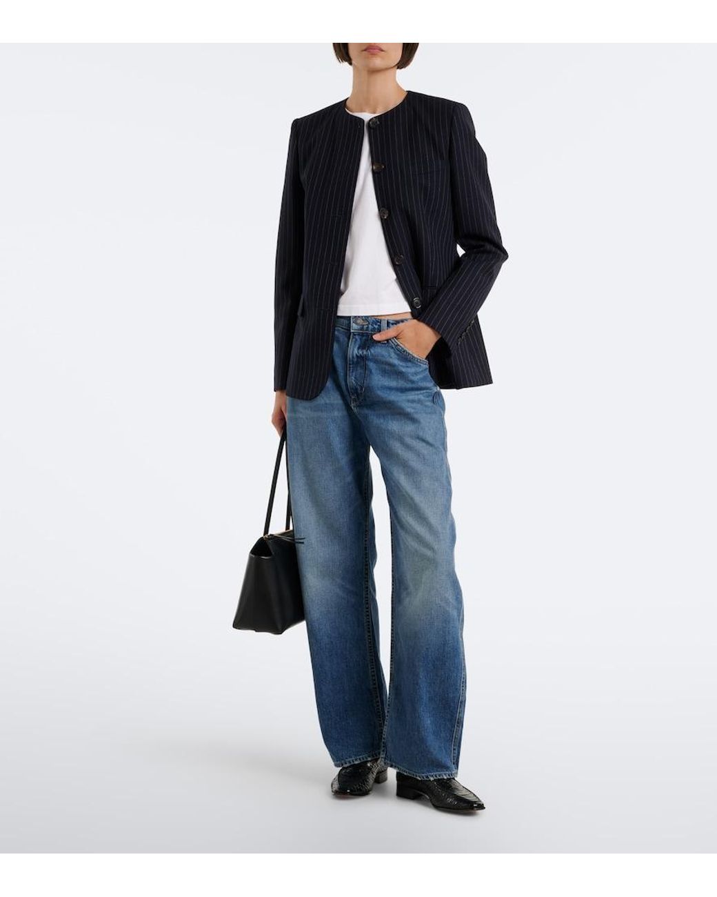Nili Lotan Blue Tribeca Barrel-Leg Jeans