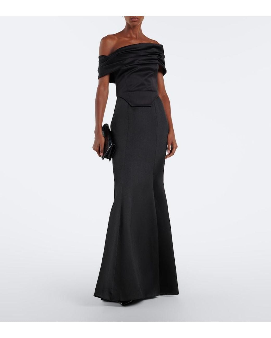 Solace London Black Alta Off-Shoulder Satin Bustier Dress