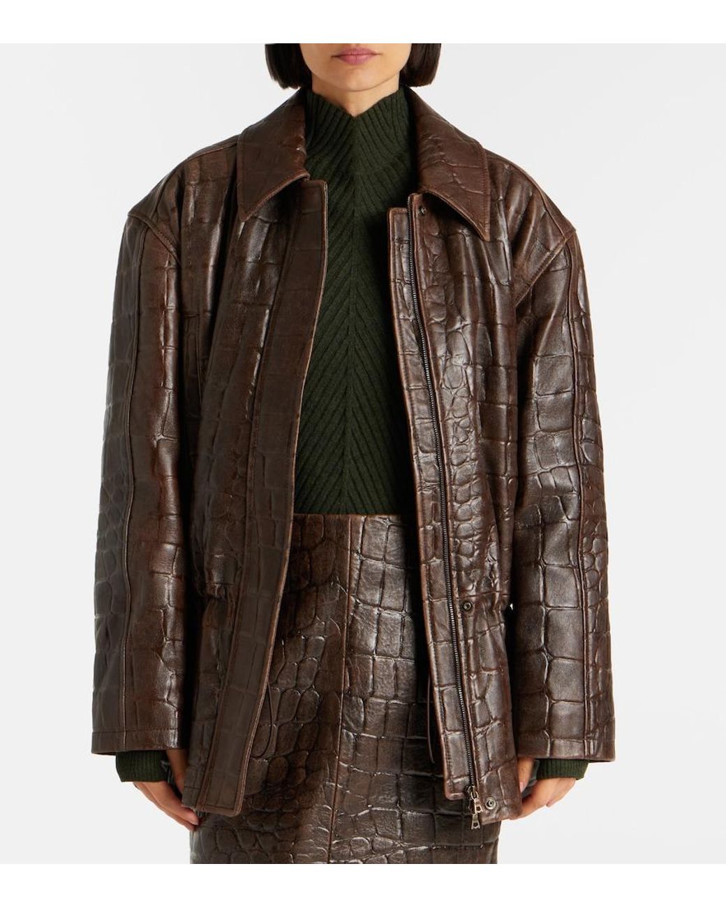 Emilia Wickstead Brown Norcutt Croc-Effect Leather Jacket