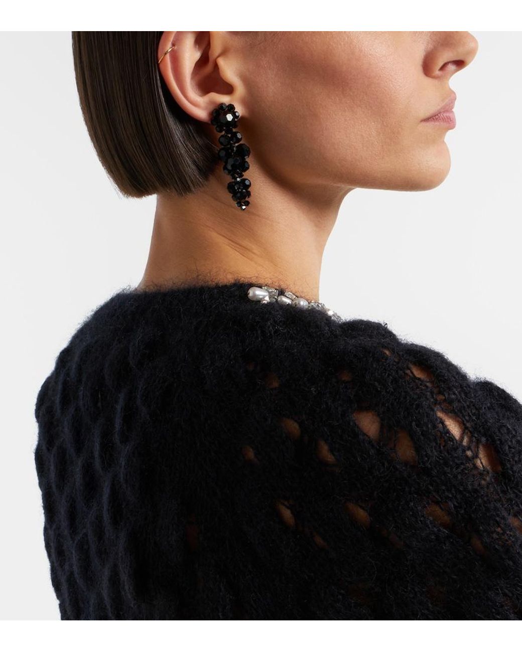 Simone Rocha Black Crystal-Embellished Drop Earrings