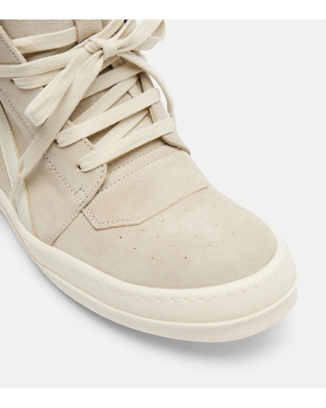 Rick Owens Natural Temple Geobasket Suede High-Top Sneakers