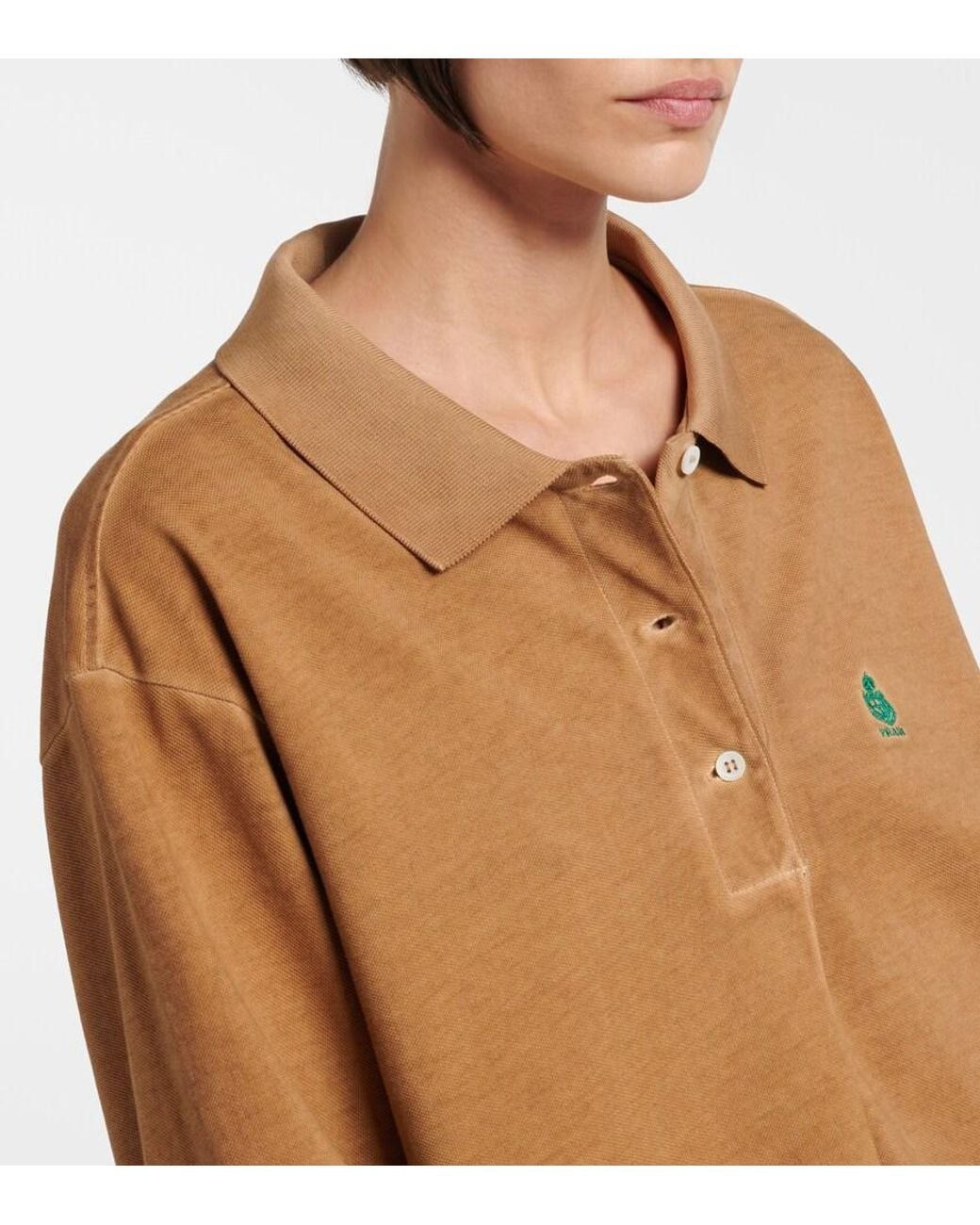 Prada Brown Oversized Cotton Pique Polo Shirt
