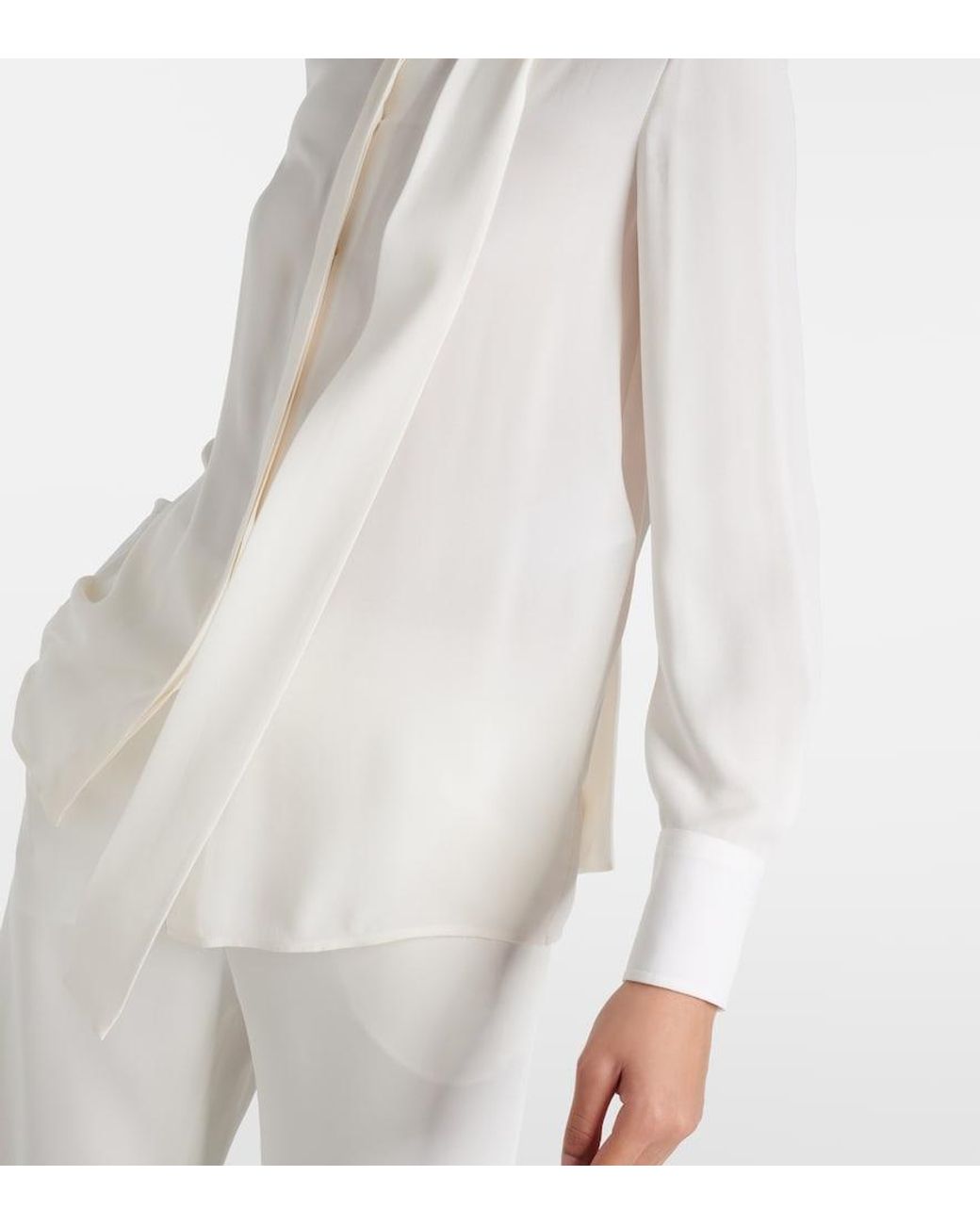 Valentino Garavani White Bow-Tie Neck Silk Georgette Blouse
