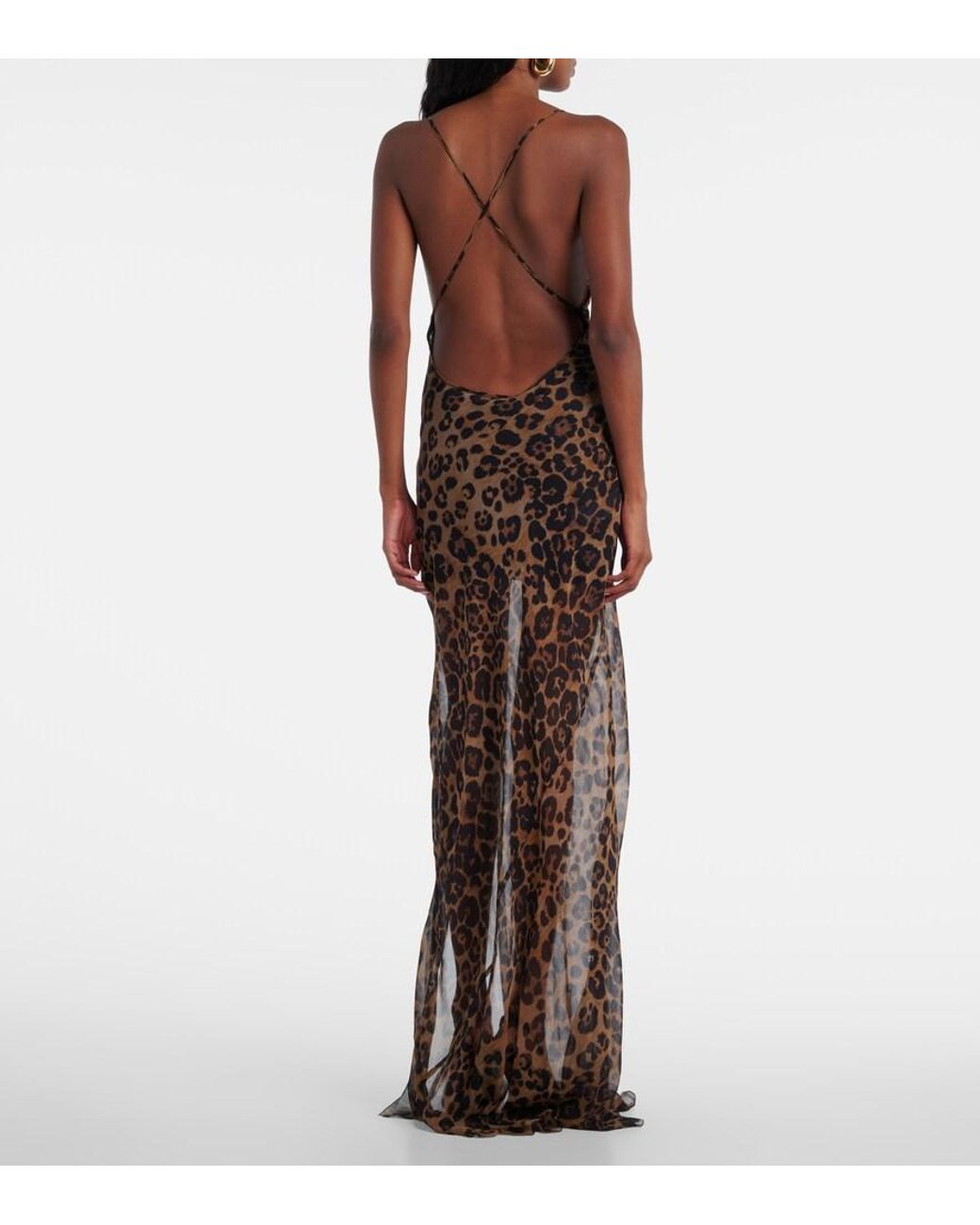 Blumarine Brown Leopard-Print Silk Maxi Dress