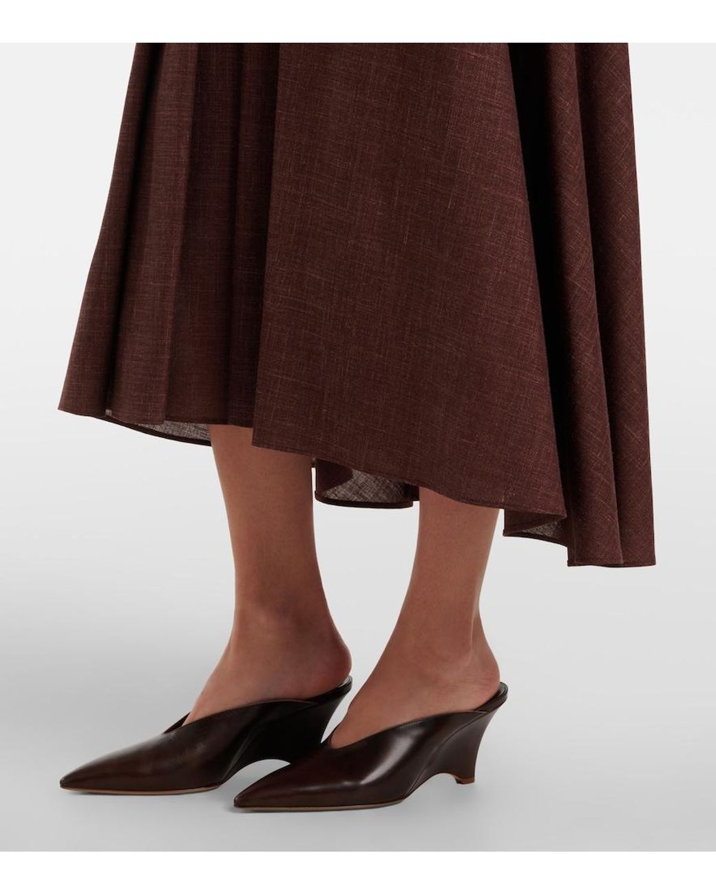 Loro Piana Purple Petra Pleated Wool, Silk, And Linen Midi Skirt