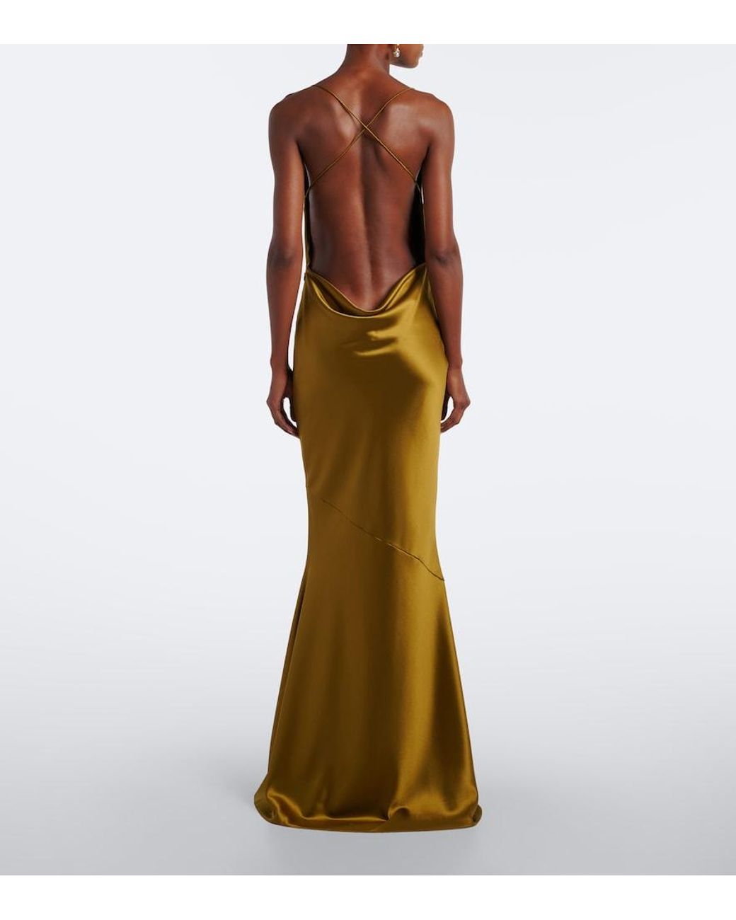 retroféte Green Lukka Draped Open-Back Satin Gown