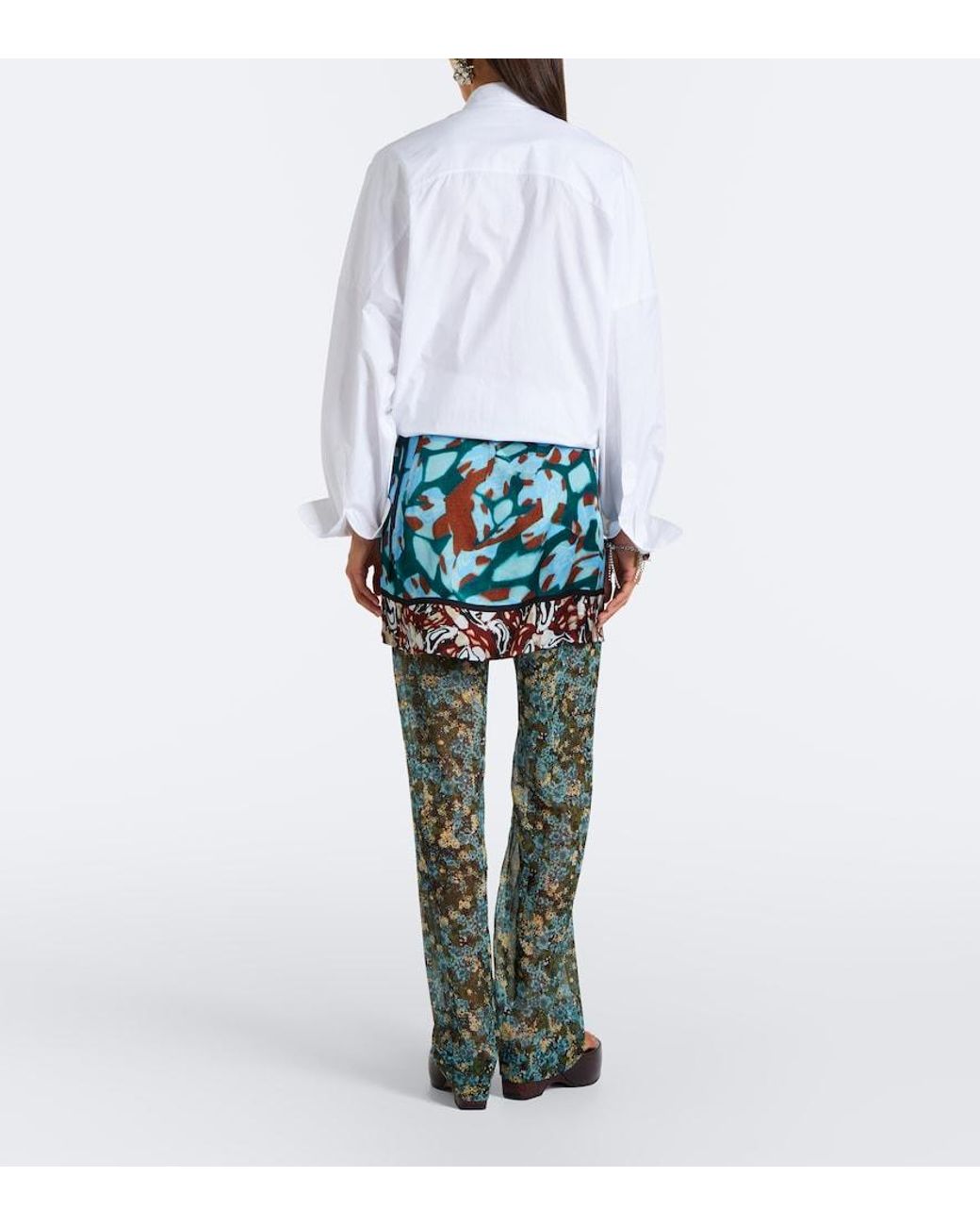 Dries Van Noten Blue Semi-Sheer Floral Wide-Leg Pants