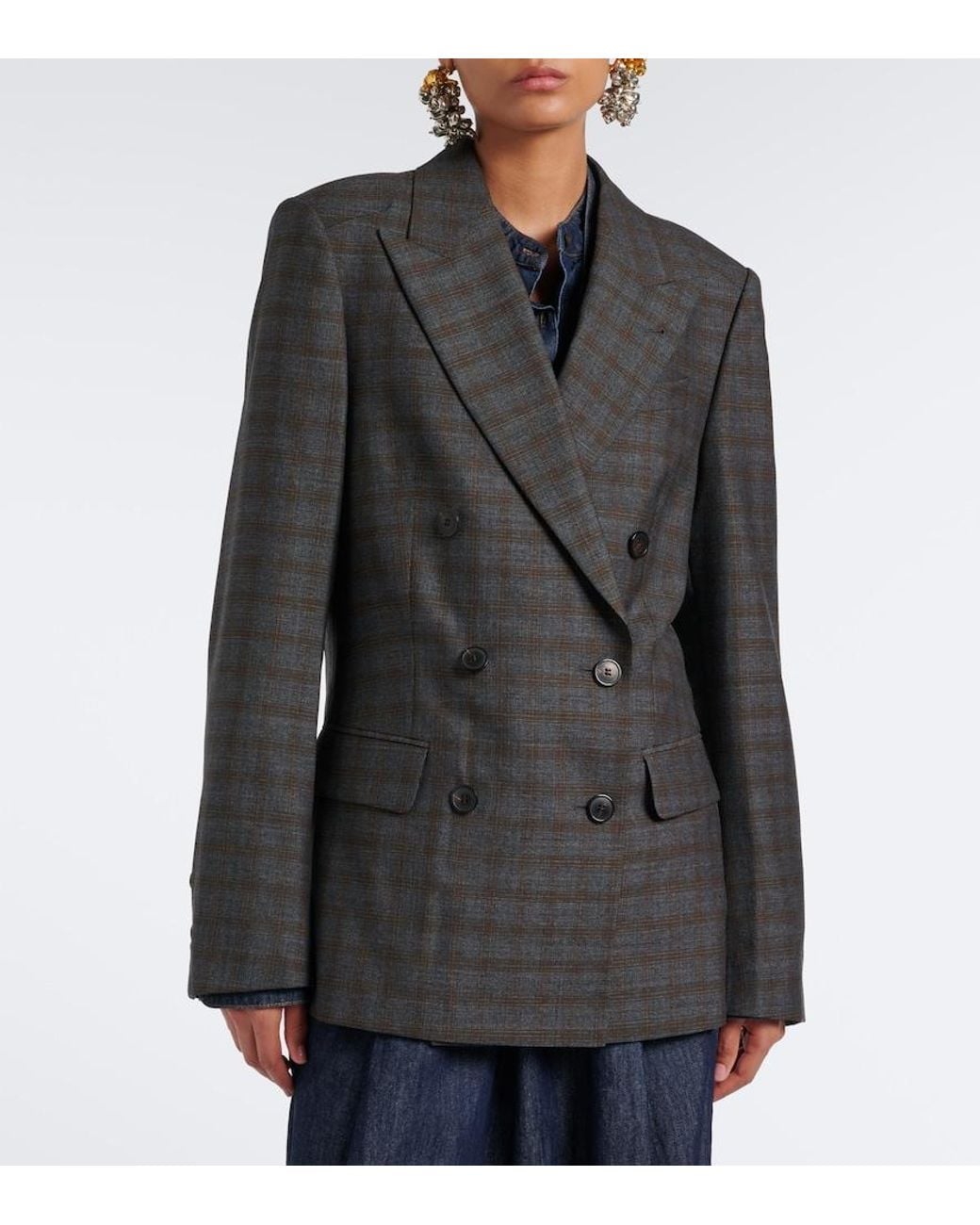 Dries Van Noten Black Checked Double-Breasted Wool Blazer