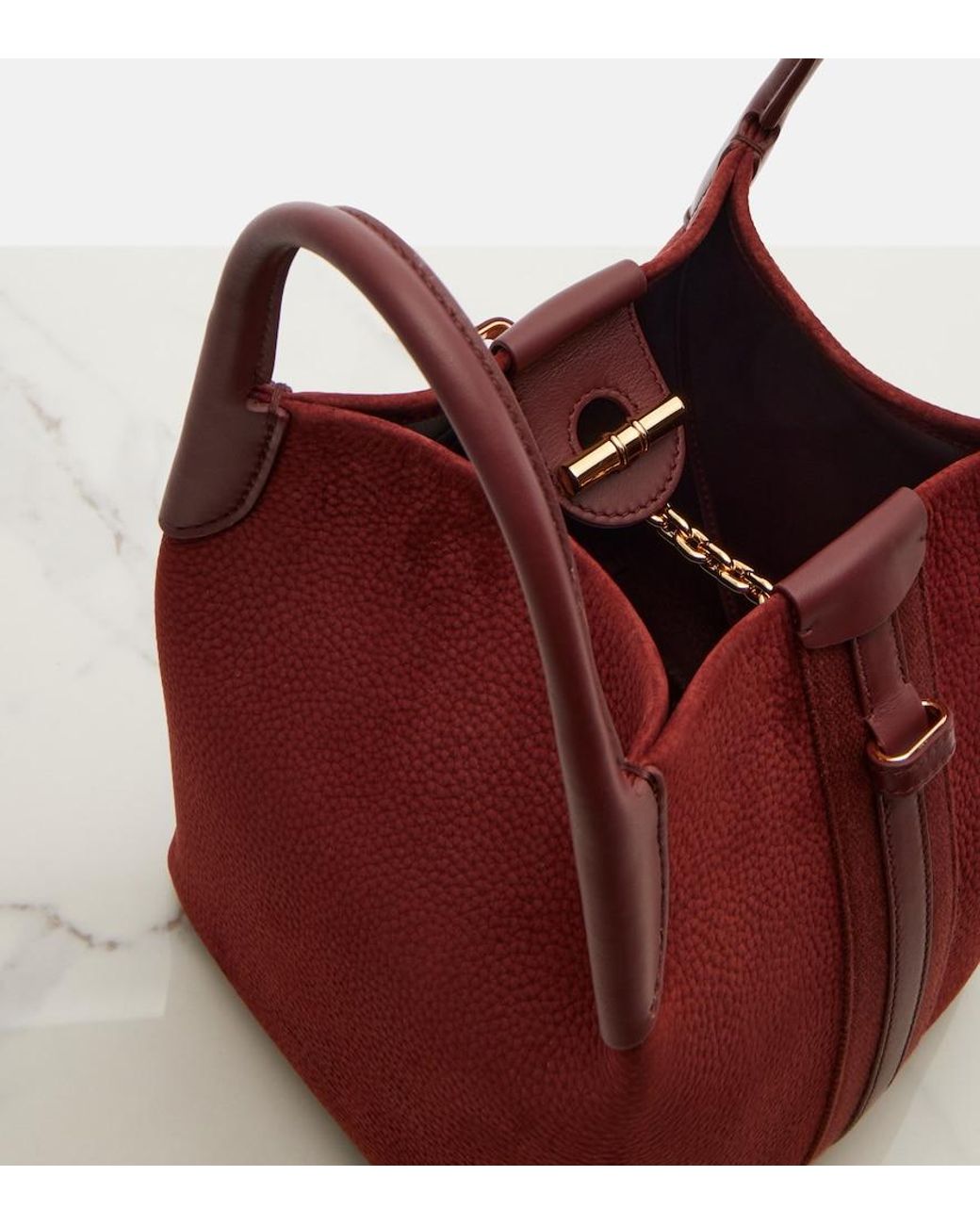 Loro Piana Red Bale Small Leather Top-Handle Bag
