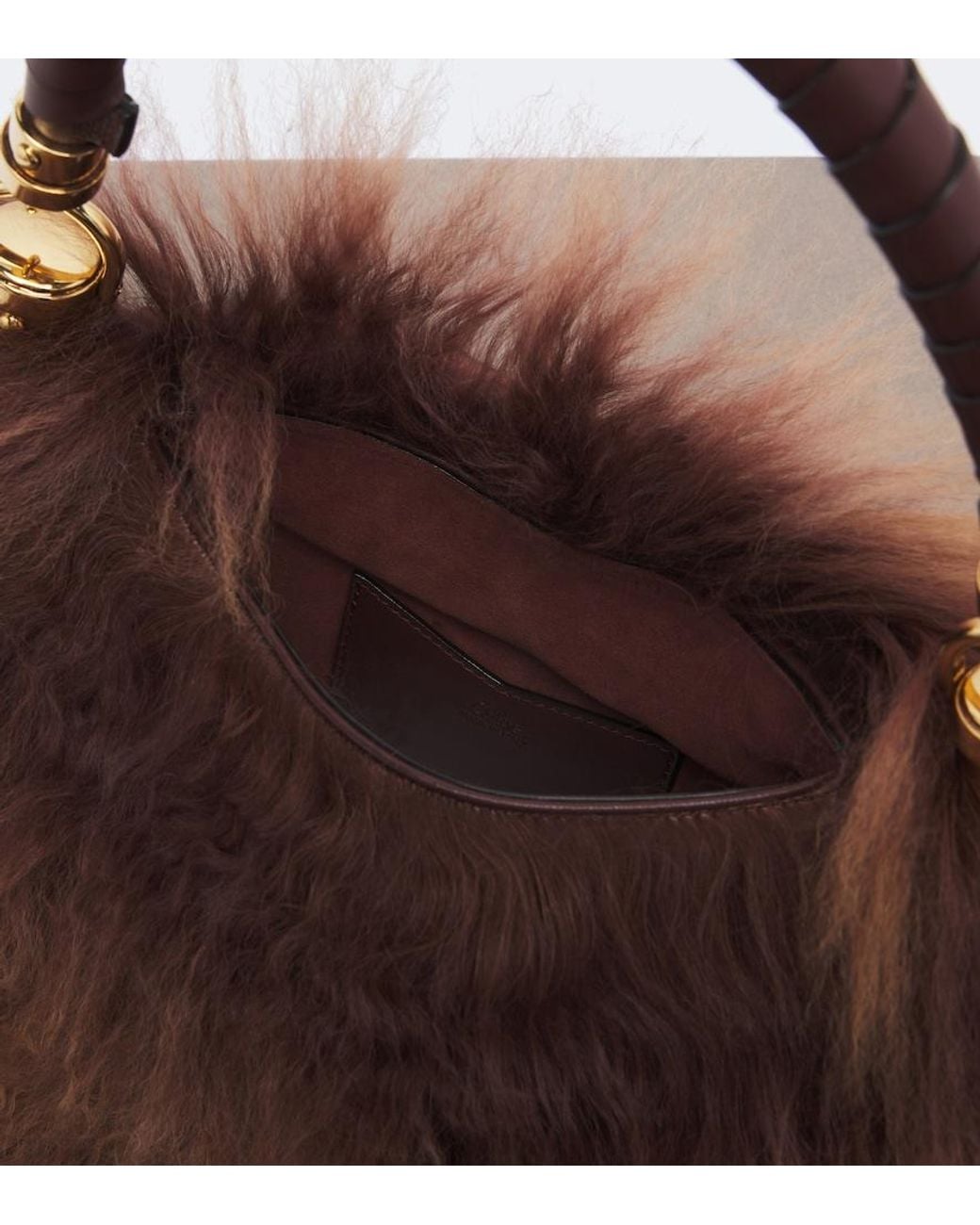 Chloé Brown Marcie Foulard Small Shearling Shoulder Bag