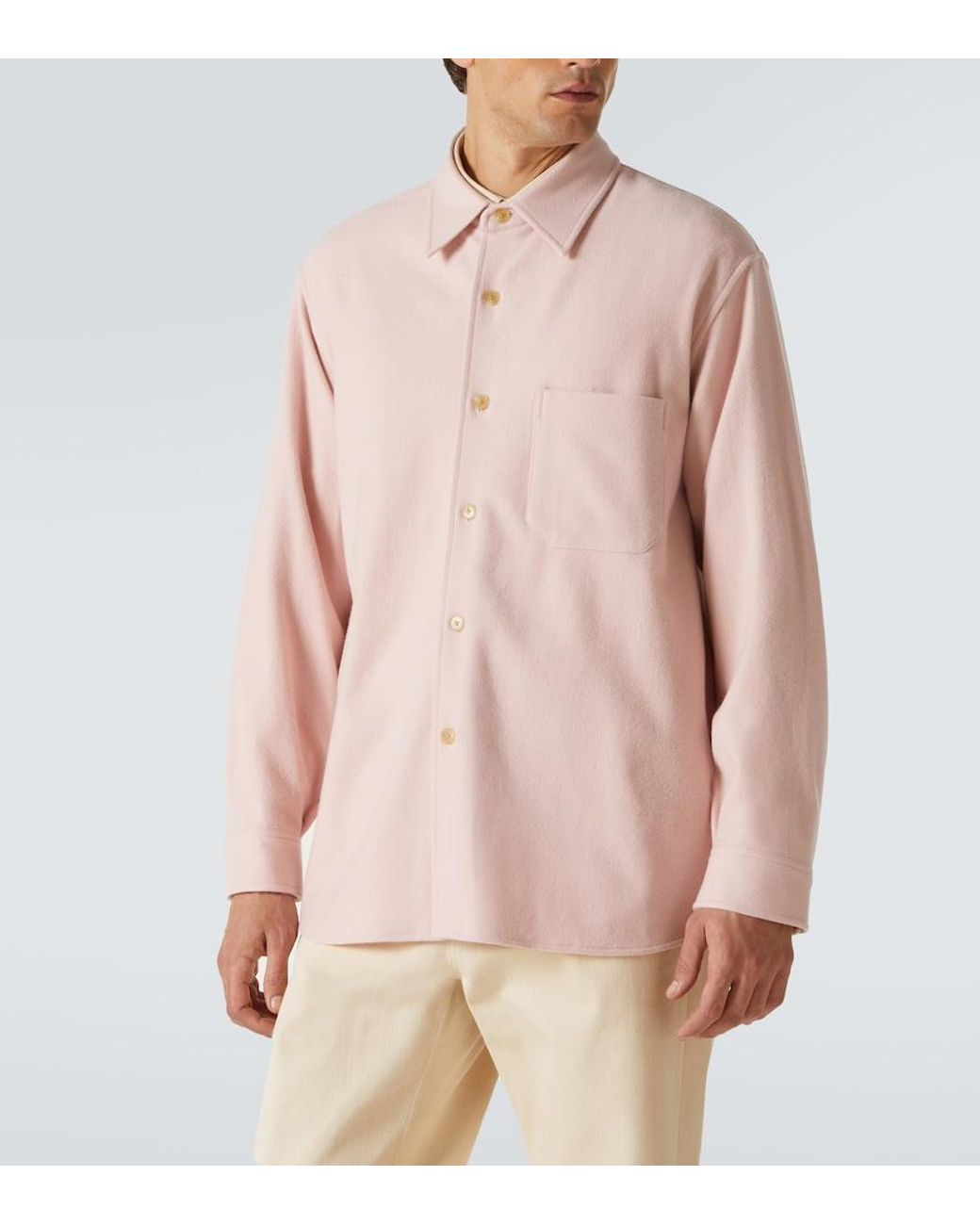 Auralee Pink Wool Flannel Overshirt for men