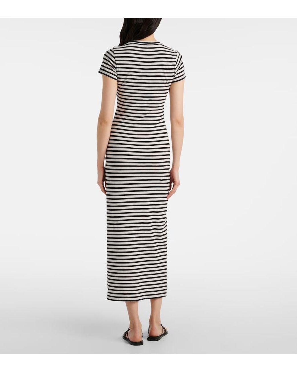 Nili Lotan White Striped Cotton Jersey Maxi Dress