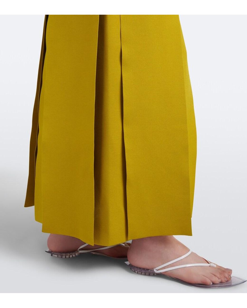 Alaïa Yellow Pleated Knitted Maxi Dress
