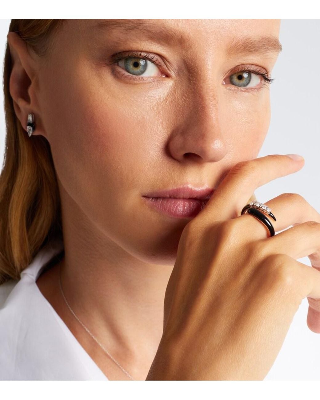 Nikos Koulis White Oui 18Kt And Enamel Ring With Diamonds