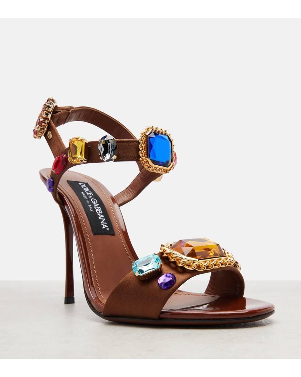 Dolce & Gabbana Brown Keira 2.0 105 Embellished Satin Sandals