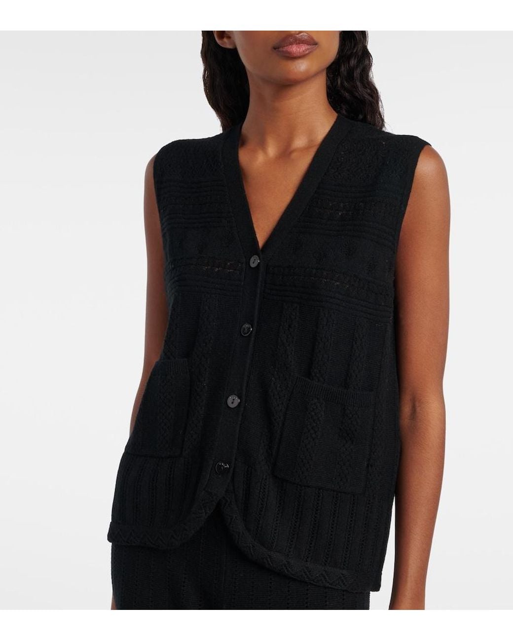 Eres Black Mixte Pointelle Wool And Cashmere Sweater Vest