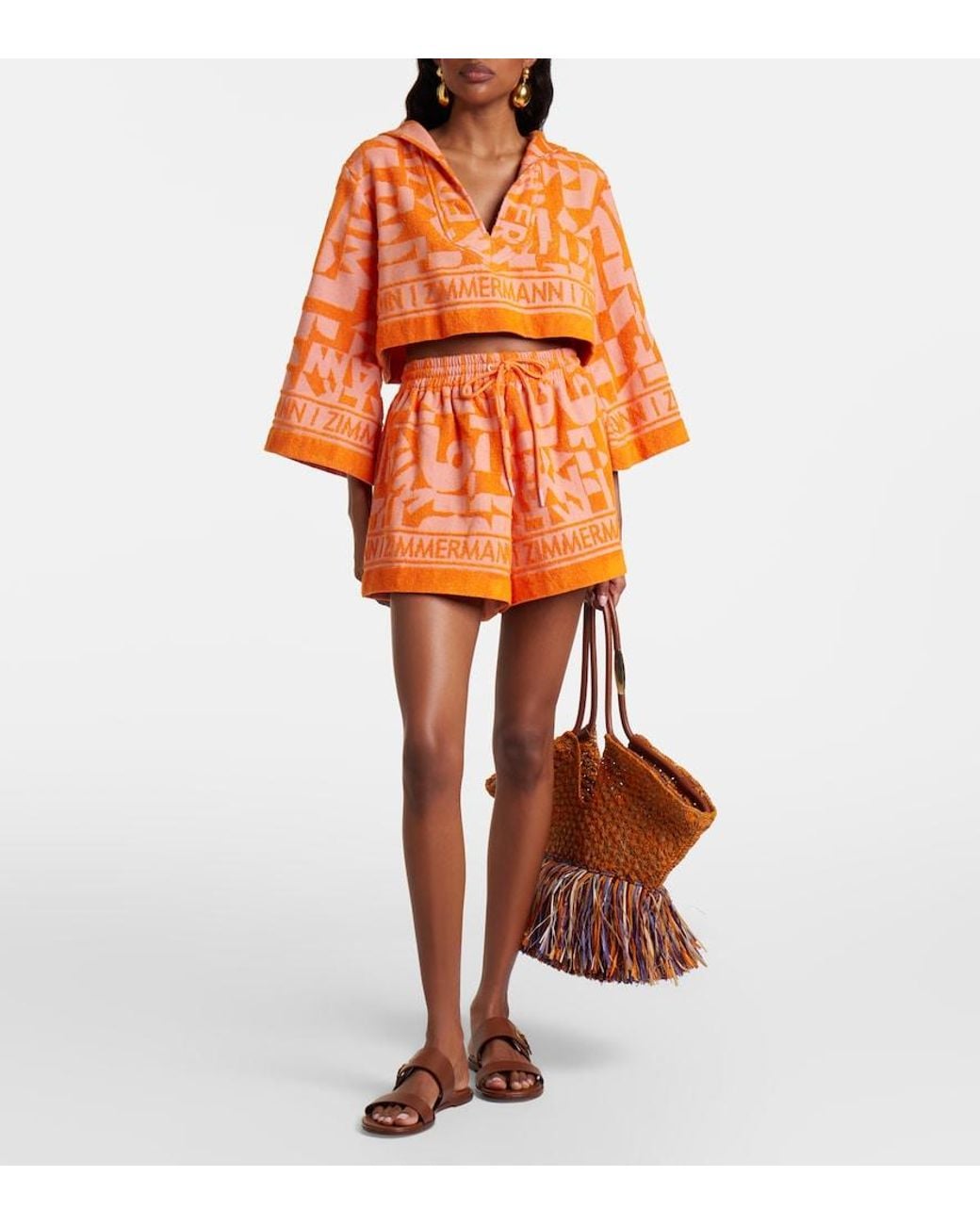 Zimmermann Orange Solstice Cotton Terry Shorts