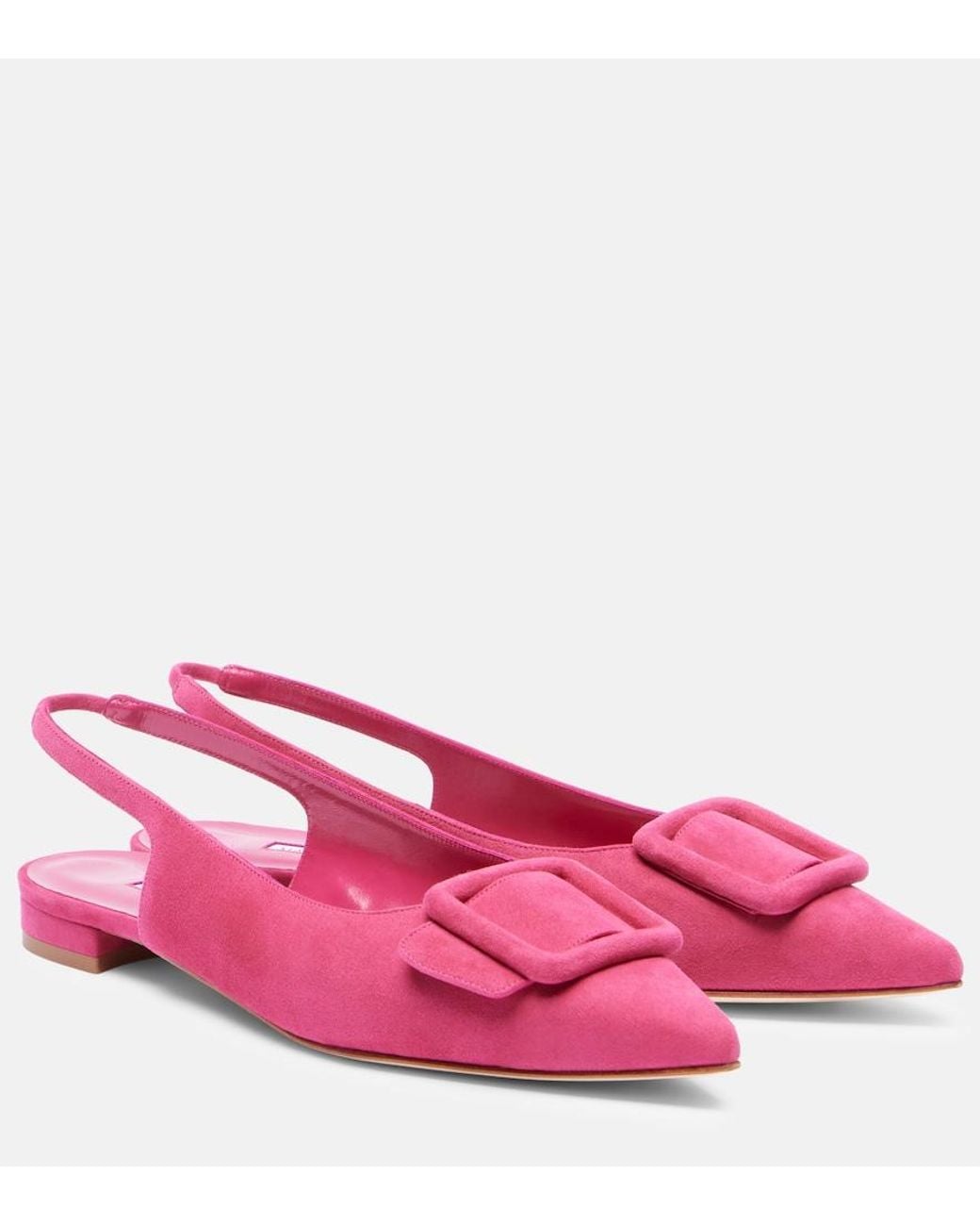 Manolo Blahnik Pink Maylura Suede Slingback Flats