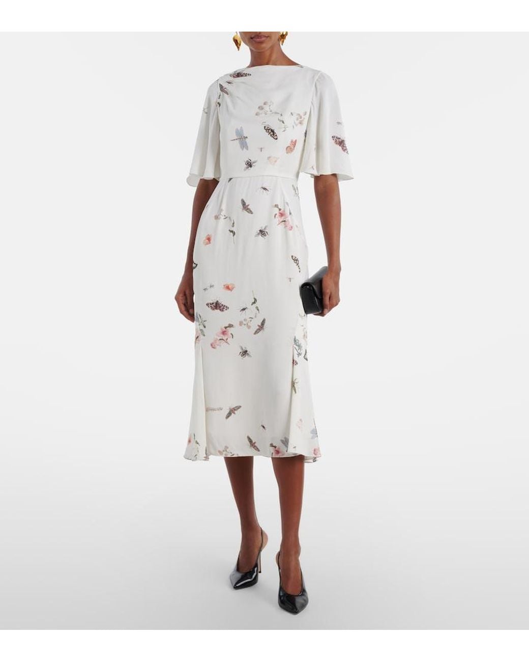 Erdem Natural Printed Crepe Midi Dress