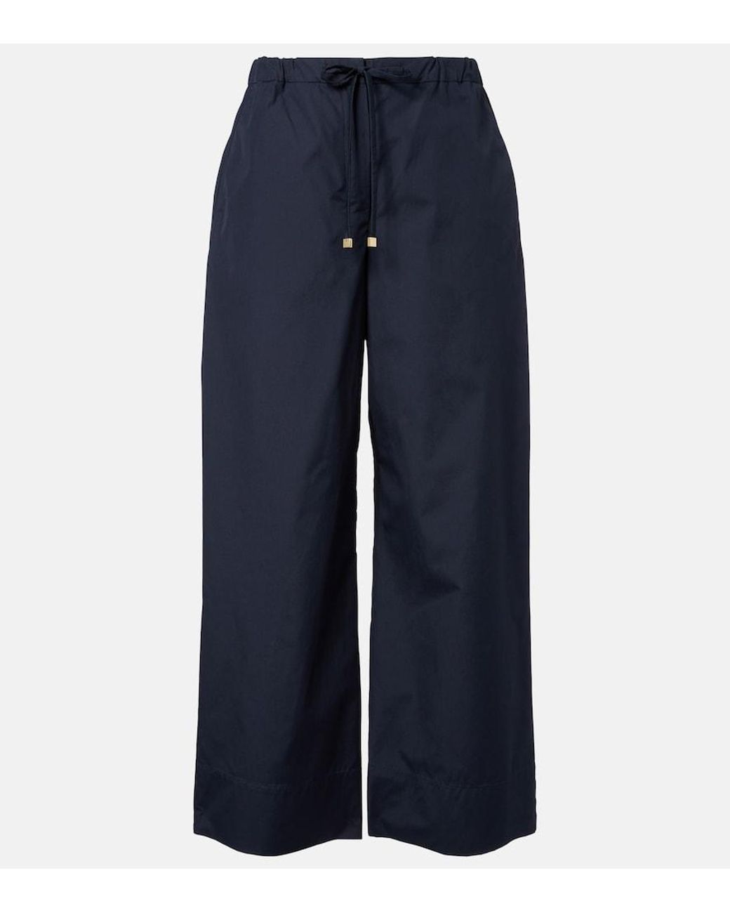 Max Mara Blue Cotton Cropped Wide-Leg Pants