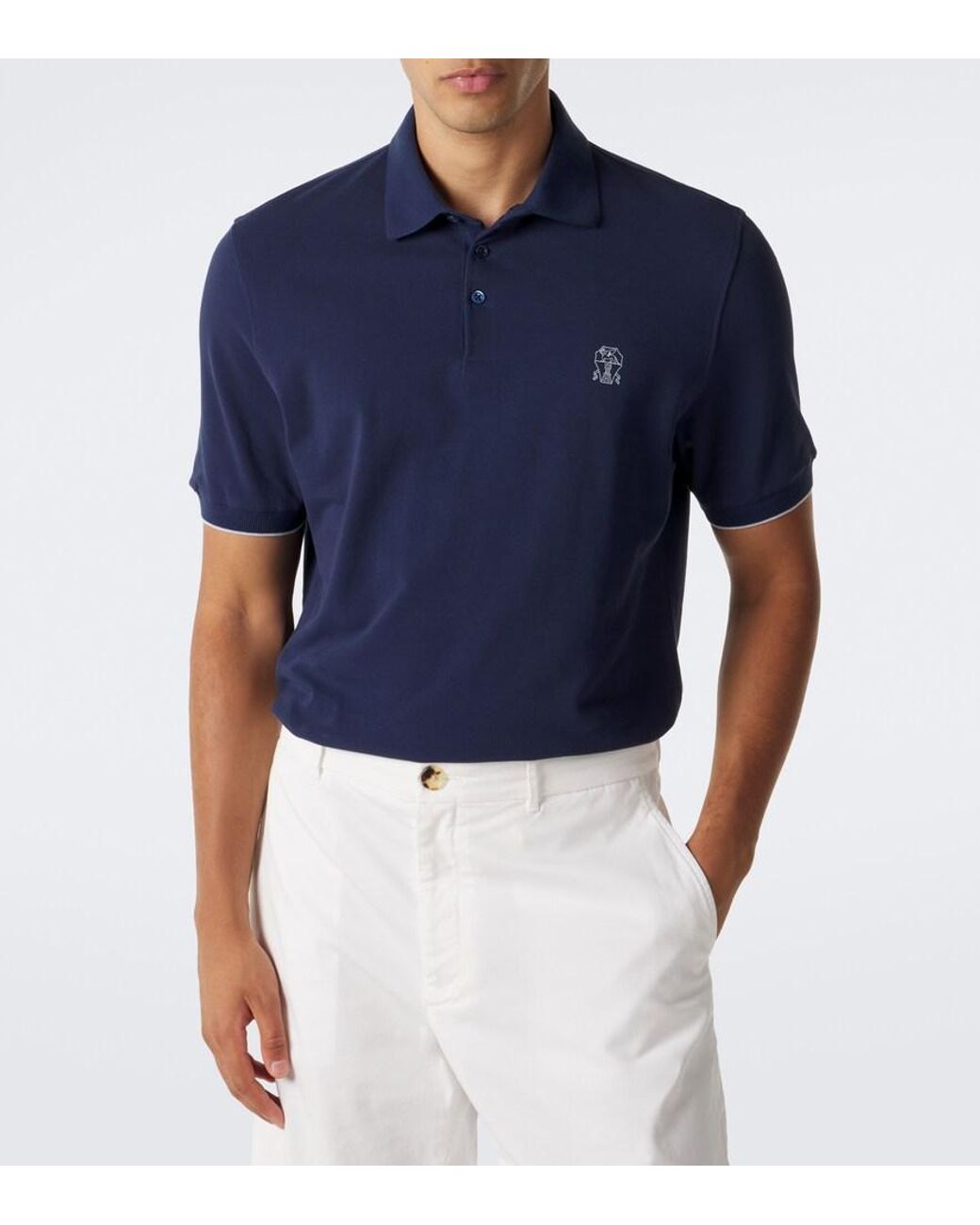 Brunello Cucinelli Blue Logo Cotton Pique Polo Shirt for men