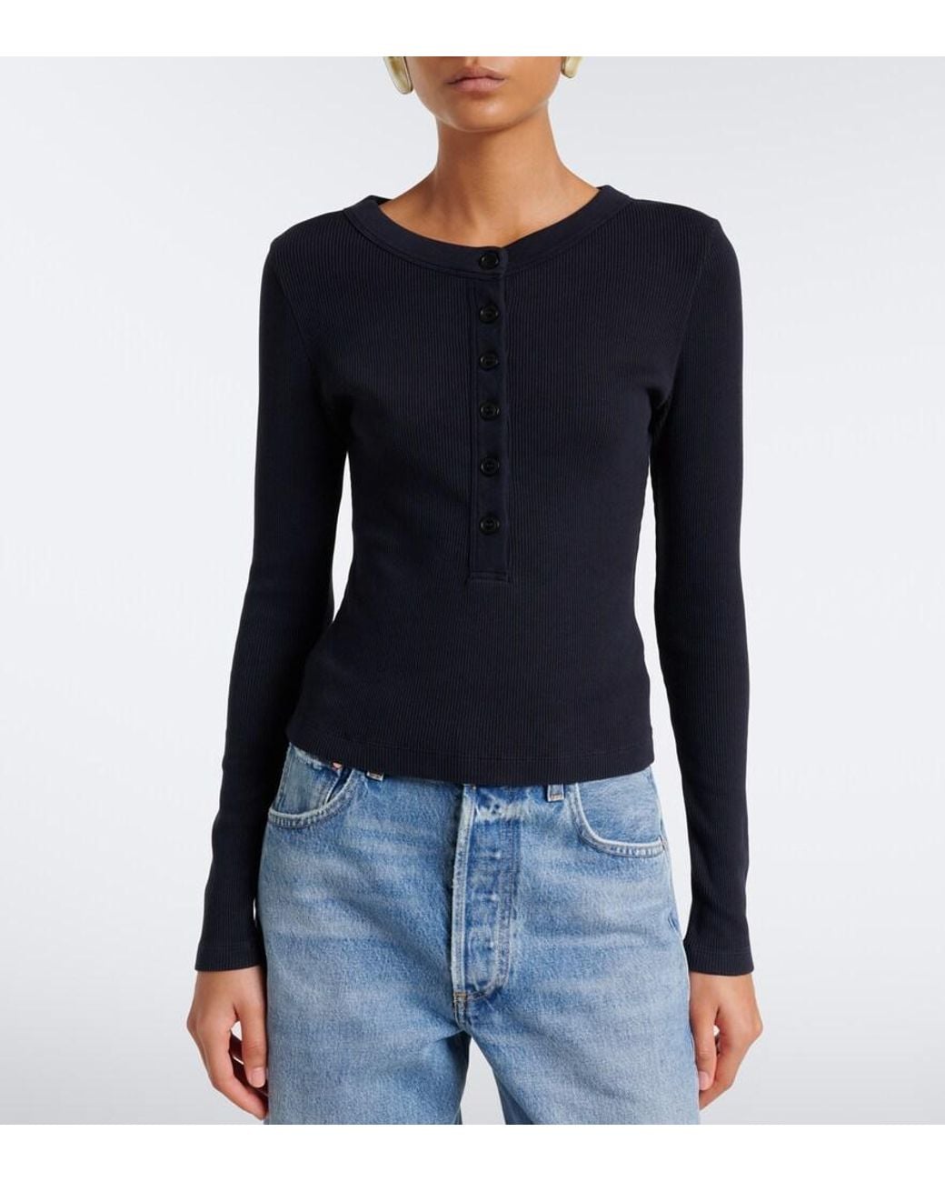 Citizens of Humanity Blue Varra Ribbed-Knit Henley Shirt