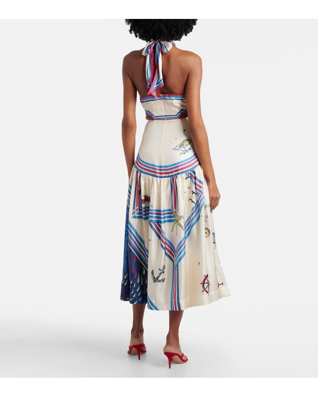ALÉMAIS Blue Apollo Cutout Printed Silk Midi Dress