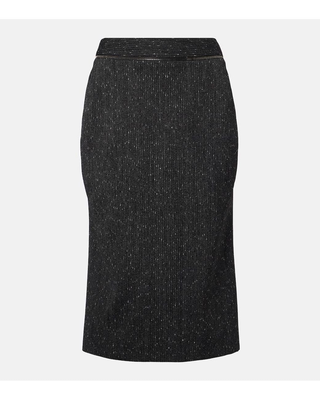 McQueen Black Pinstripe Wool Tweed Pencil Skirt