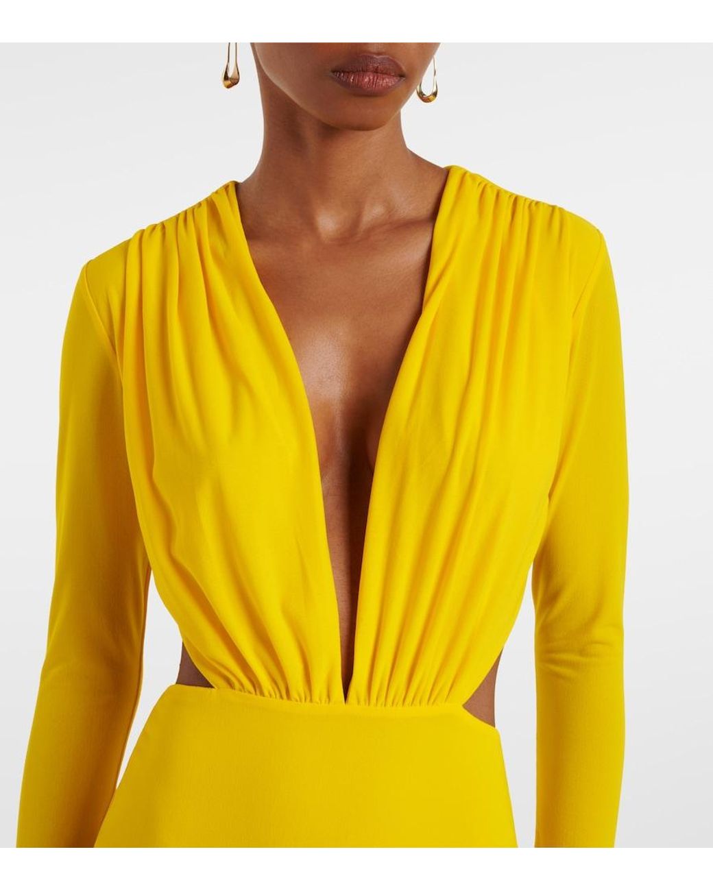 Alex Perry Yellow Ruched Open-Back Crepe Jersey Gown