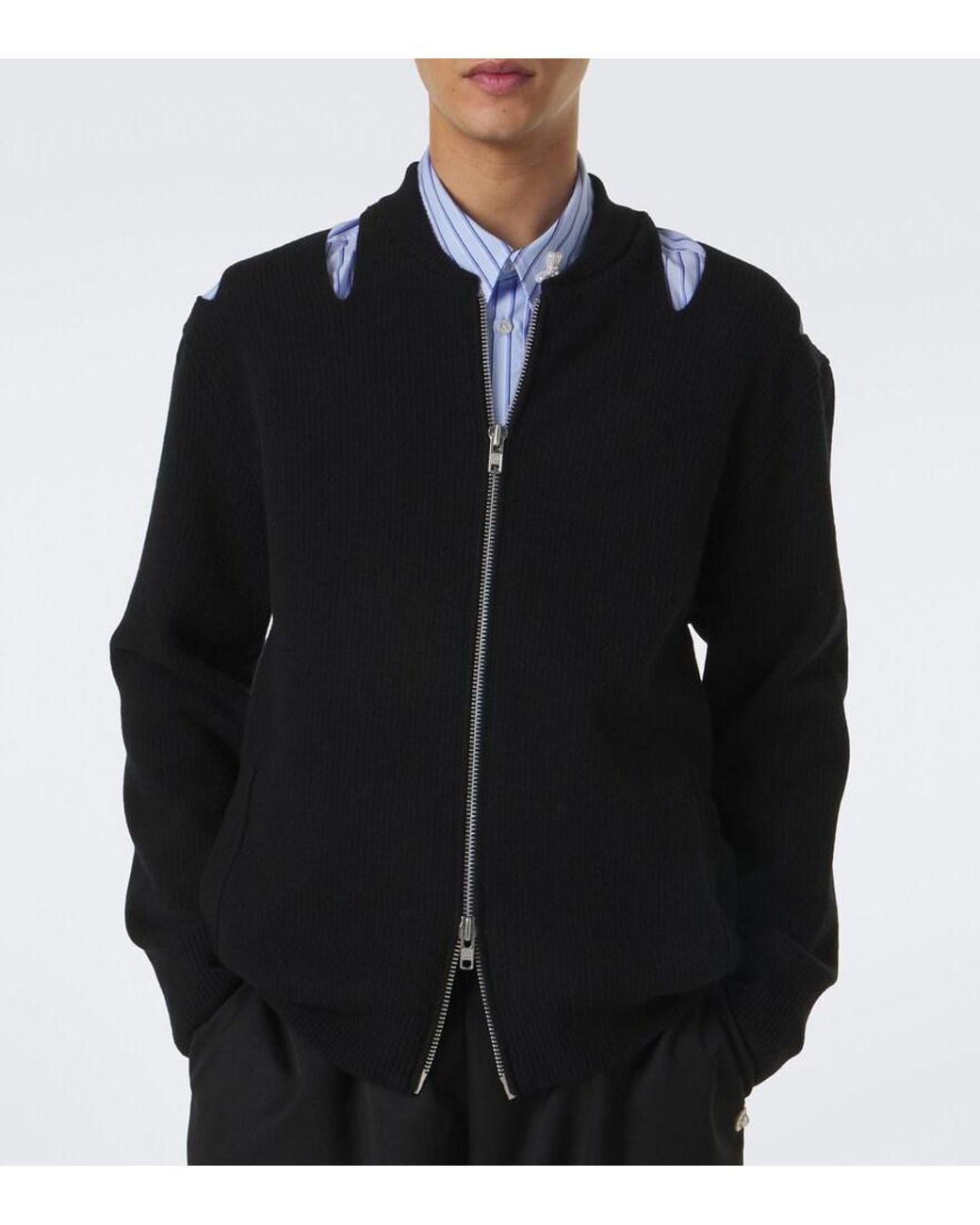 Simone Rocha Black Cutout Wool-Blend Zip-Up Cardigan for men