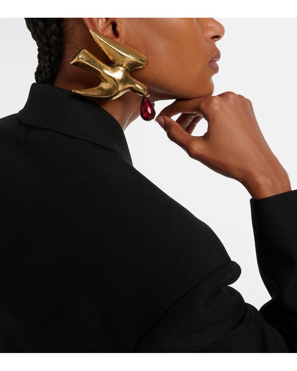 Saint Laurent Metallic Dove Embellished Drop Earrings