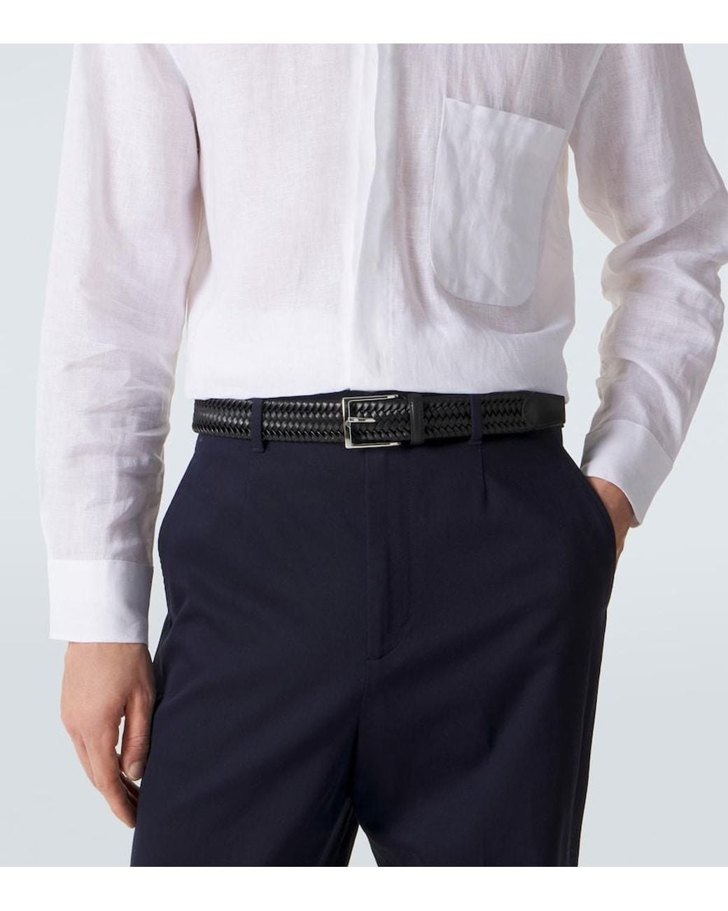 Rubinacci Black Braided Leather Belt for men