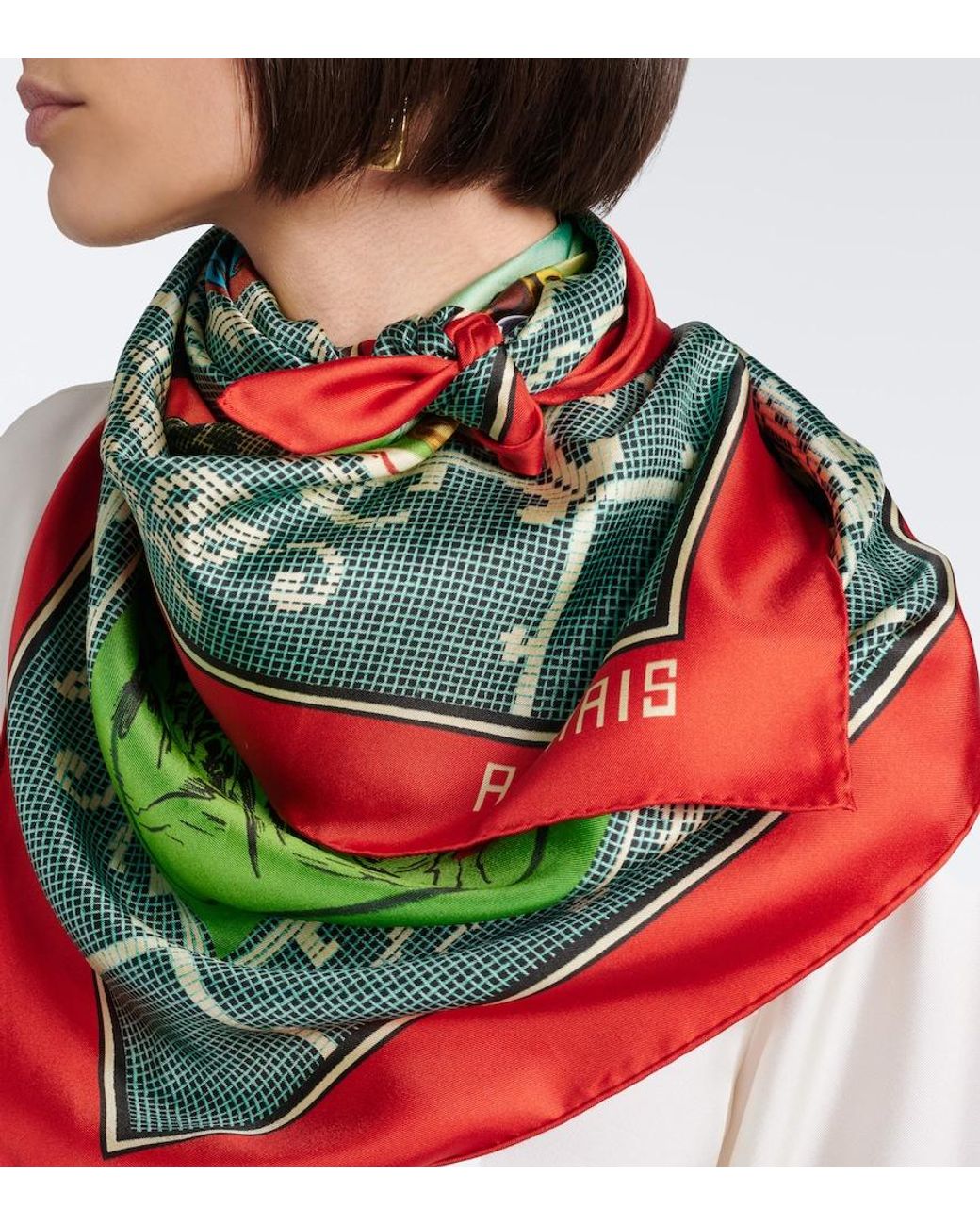 ALÉMAIS Black Ace Printed Silk Scarf