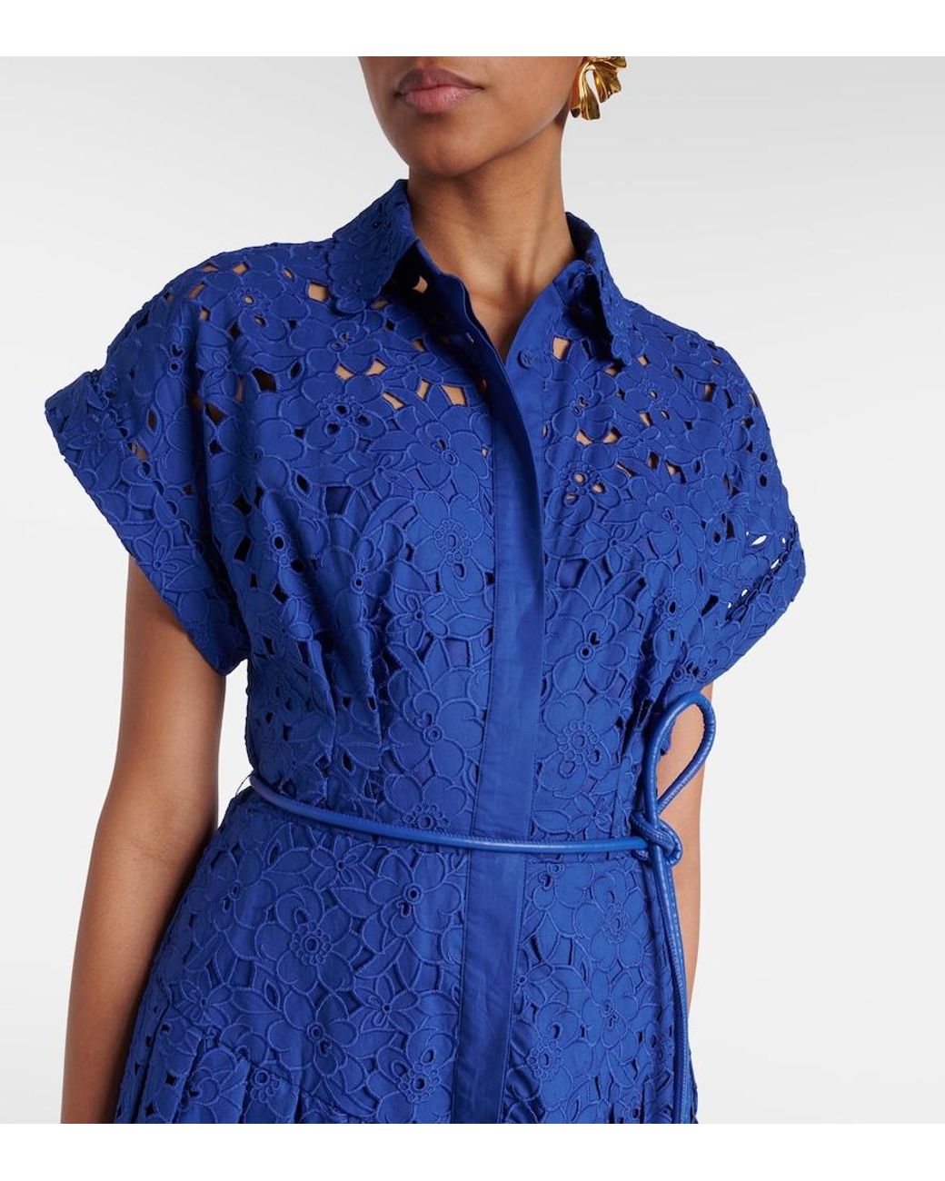 Rebecca Vallance Blue Floral Cotton Lace Shirt Dress