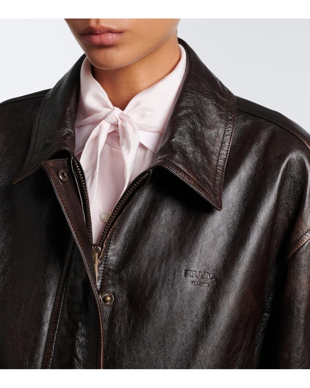 Prada Black Oversized Leather Blouson Jacket