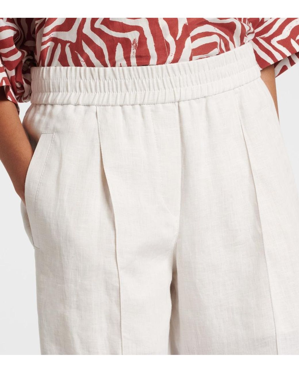 Brunello Cucinelli White Linen Wide-Leg Pants