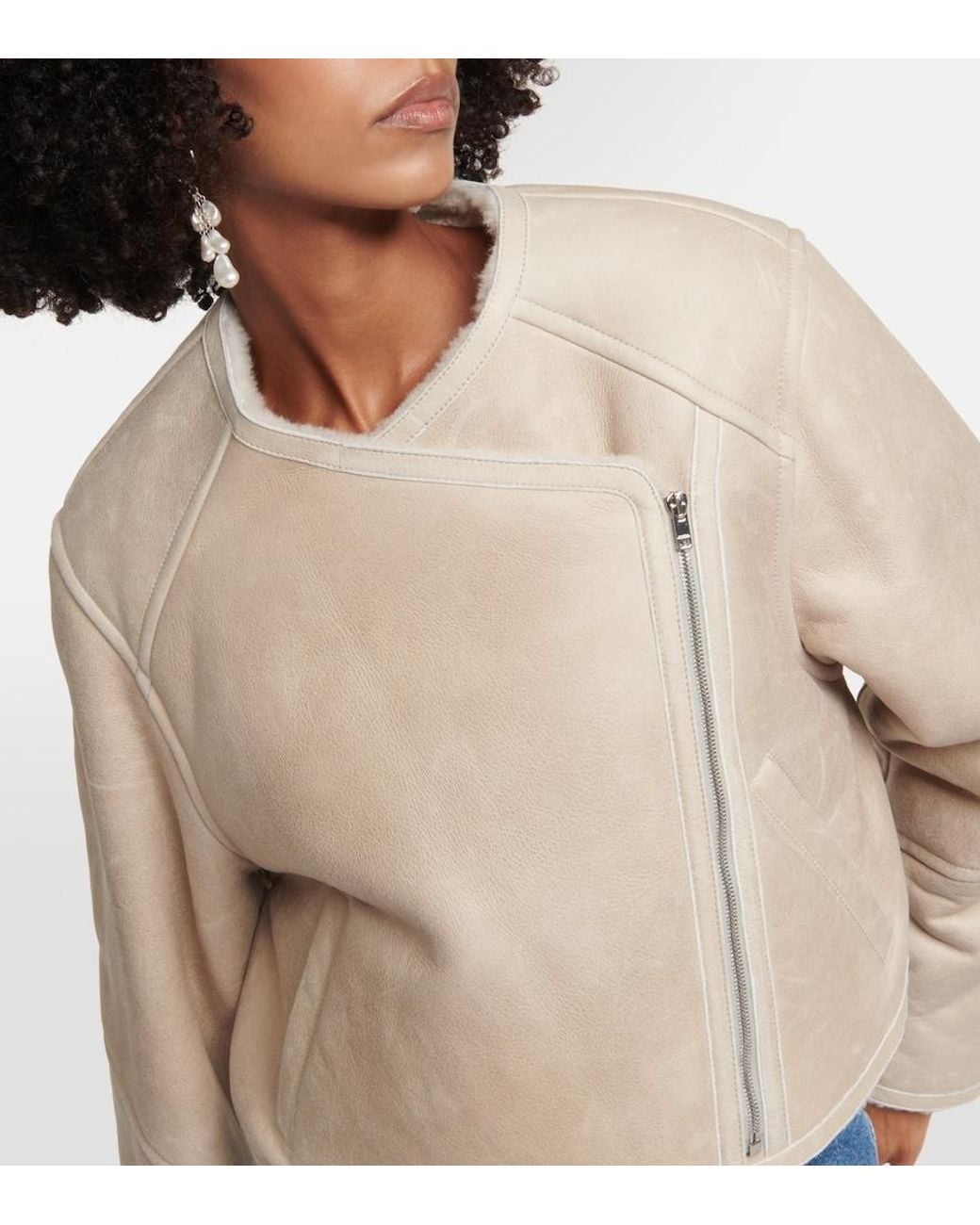 Isabel Marant Natural Ostya Shearling-Lined Leather Jacket