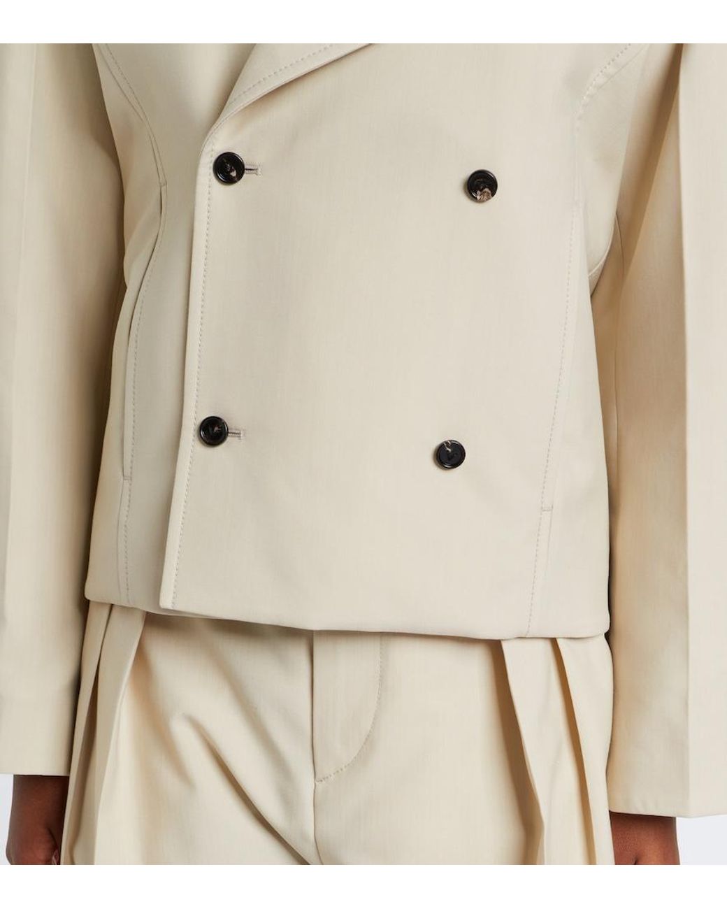 Bottega Veneta Natural Intrecciato Striped Wool And Cotton Peacoat