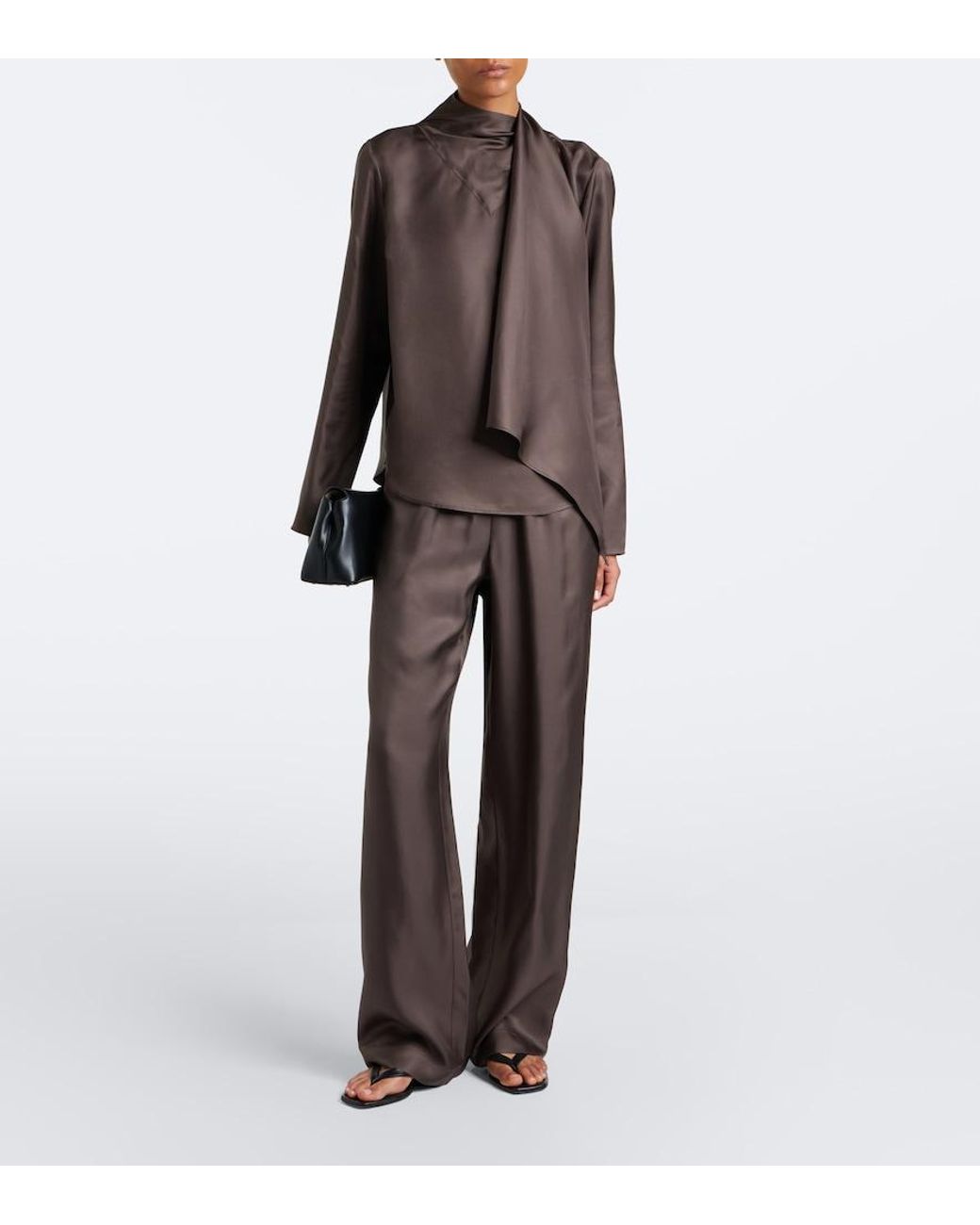 Loulou de Saison Brown Gala Scarf-Detail Silk Blouse