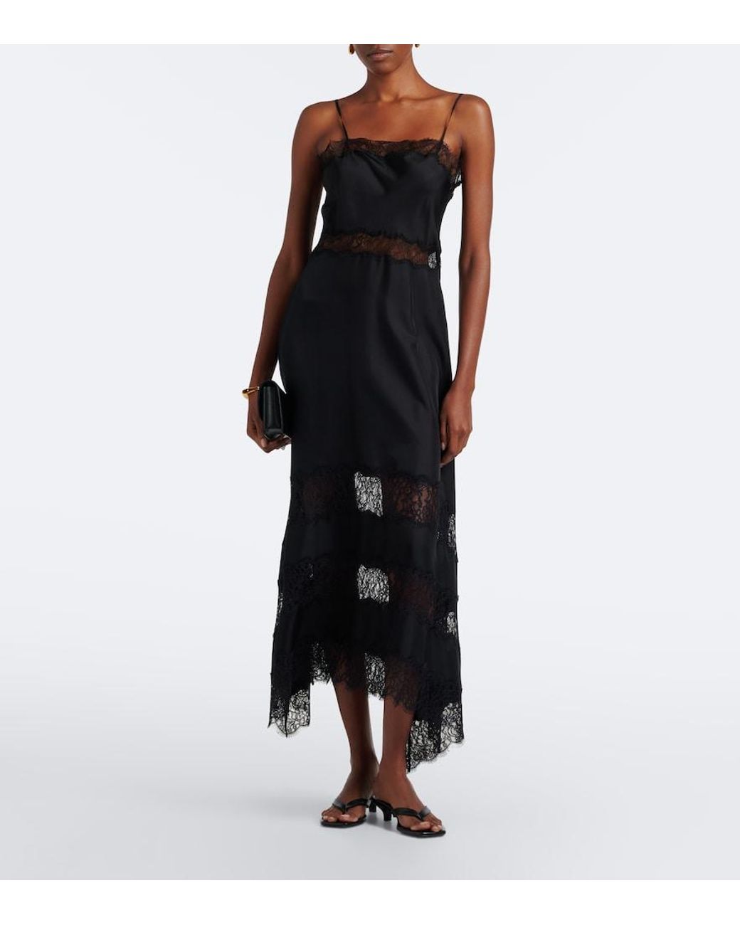 Ulla Johnson Black Coco Lace-Trimmed Silk Twill Midi Dress
