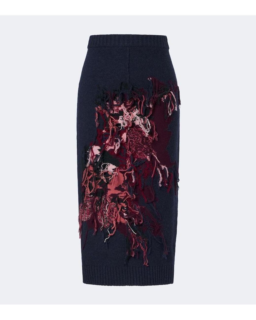 Erdem Blue Fringed Intarsia Wool Midi Skirt
