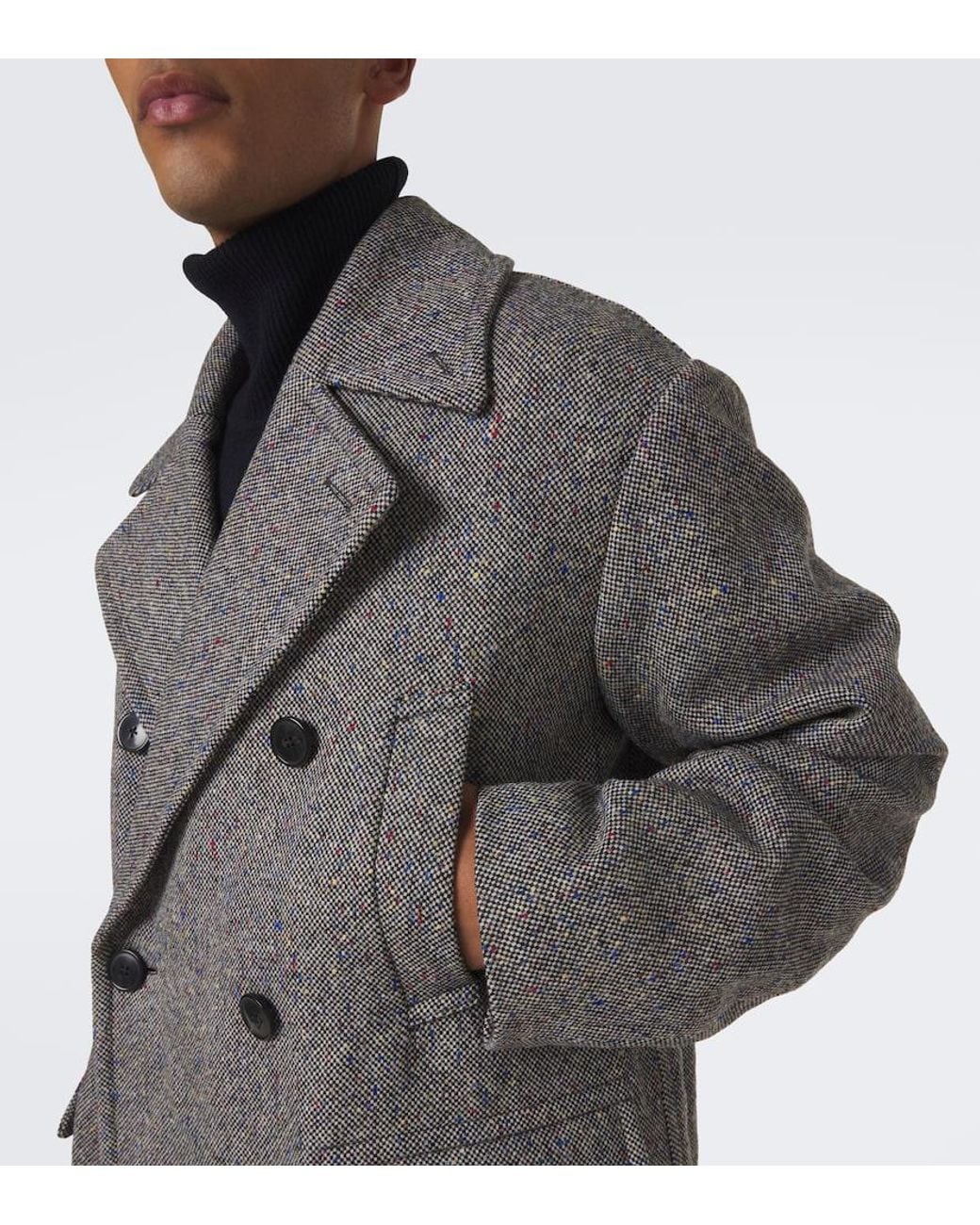 Dries Van Noten Gray Double-Breasted Wool Coat for men