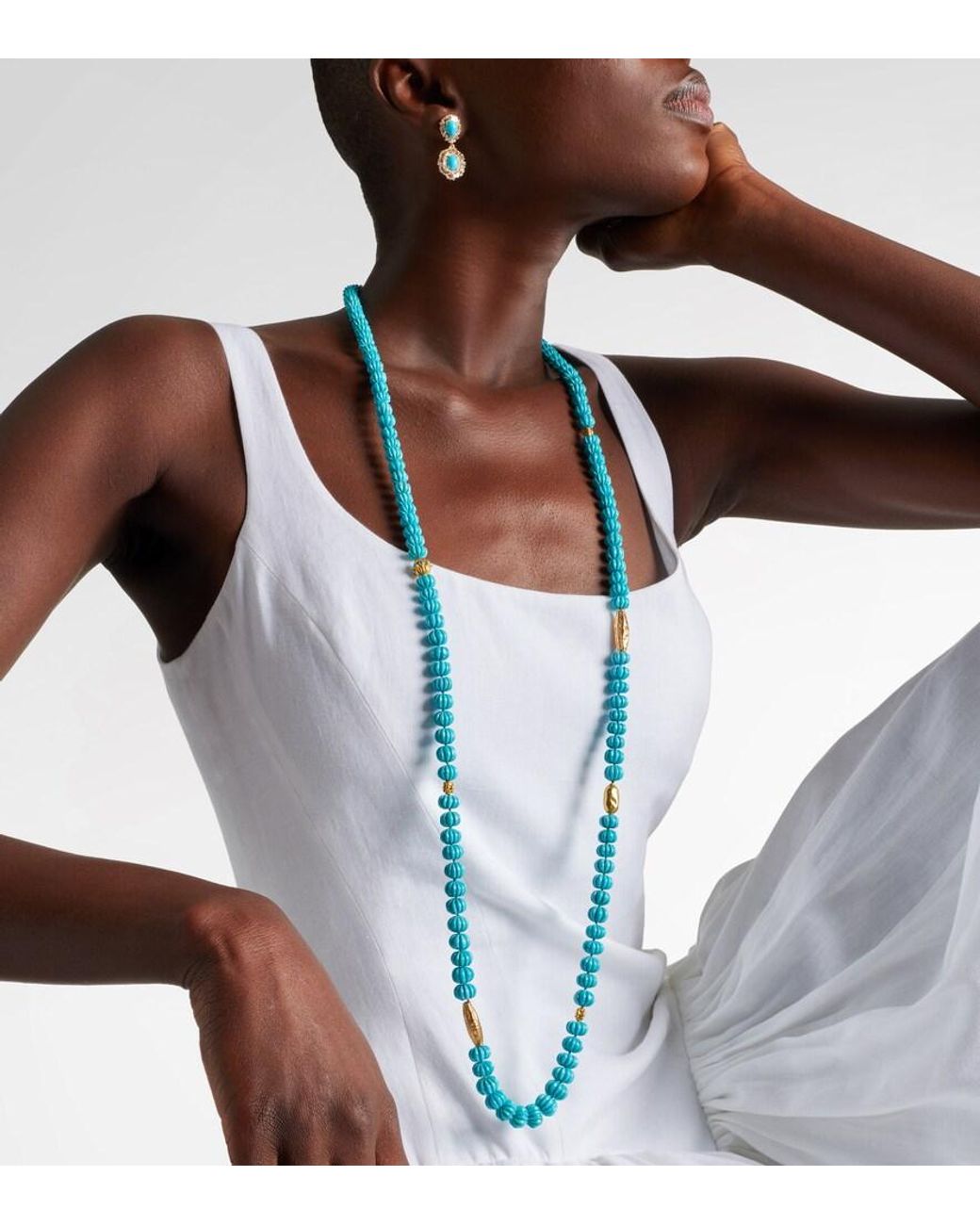 Ileana Makri Blue Horizon 18Kt And 9Kt Beaded Necklace With Turquoises