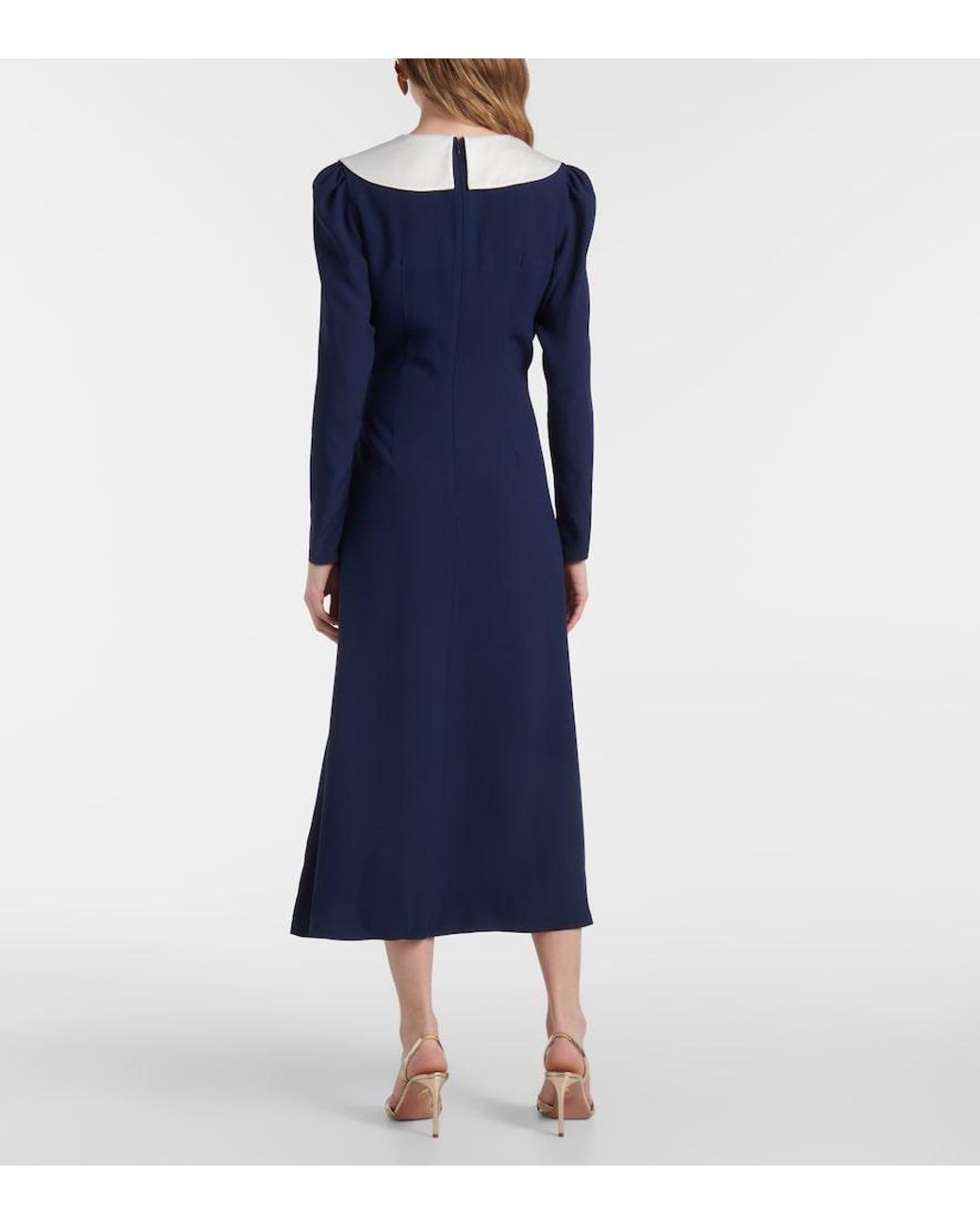 Alessandra Rich Blue Envers Bow-Detail Satin Midi Dress